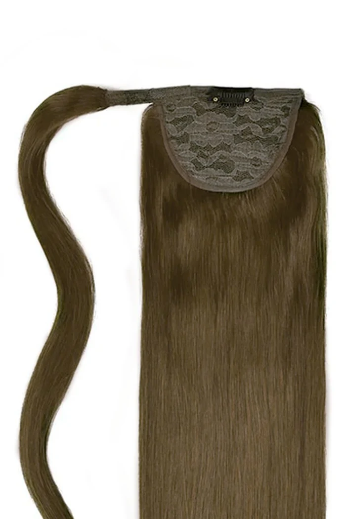 Ash Brown (#9) Straight Up Wrap Around Ponytail Extension - Image 2
