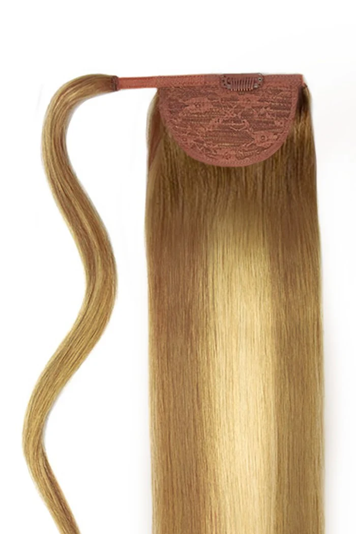 Chestnut Bronde Balayage Straight Up Wrap Around Ponytail Extension - Image 2