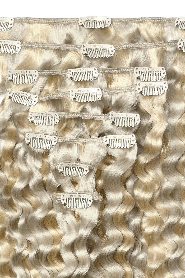 Curly Full Head Remy Clip in Human Hair Extensions - #60/SS - Image 2