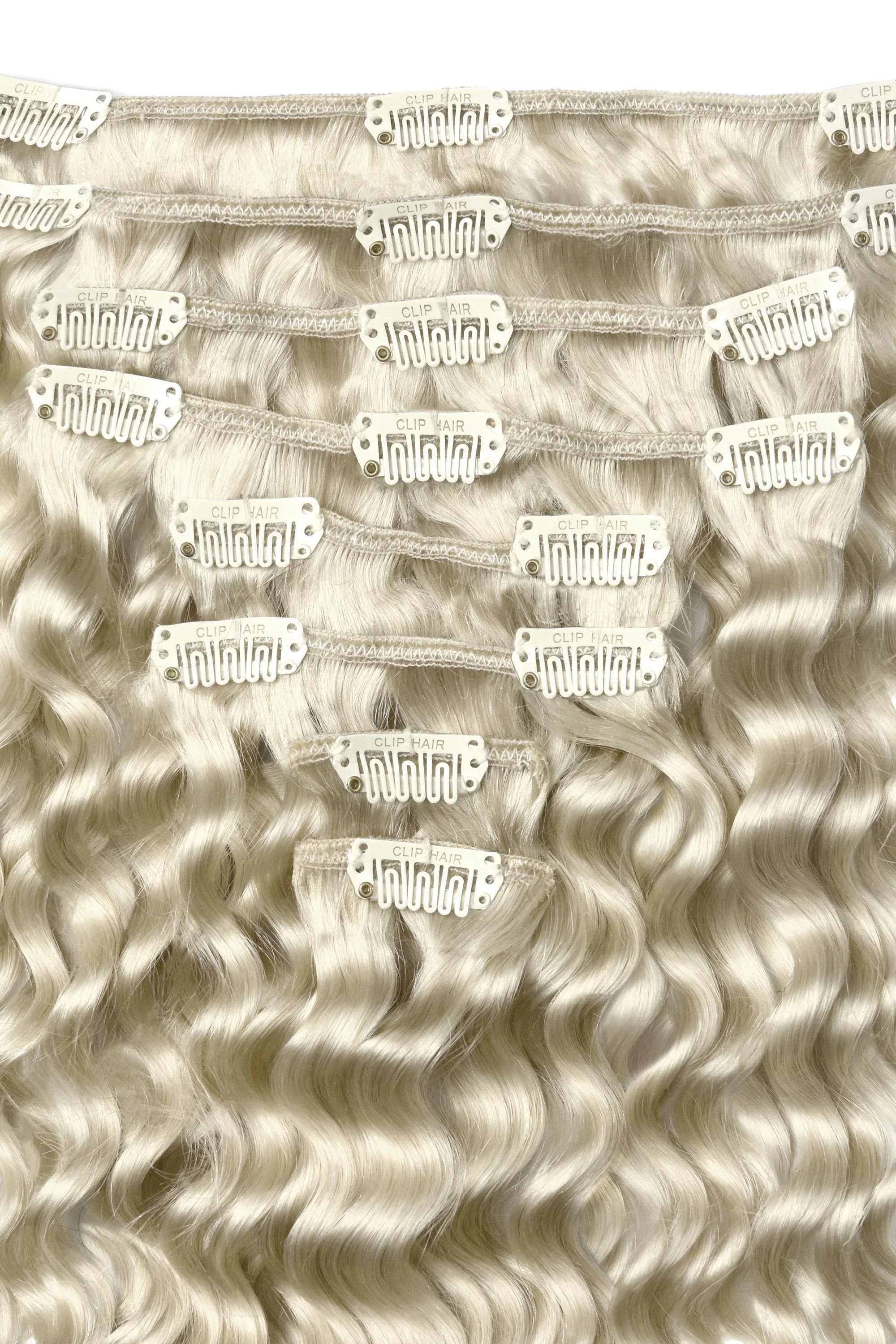 Curly Clip-In Human Hair Extensions - Ice Blonde - Image 2