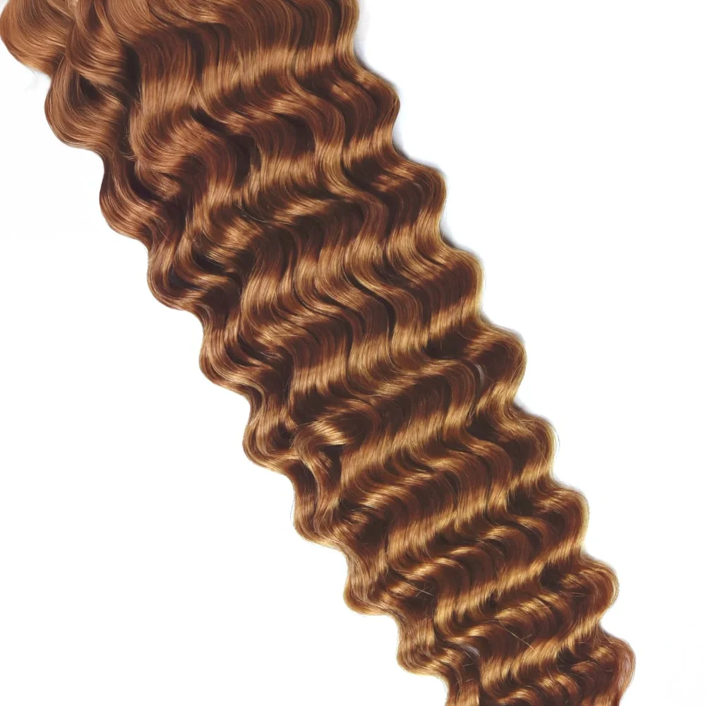 Curly Clip-In Human Hair Extensions - Light Auburn (#30) - Image 4