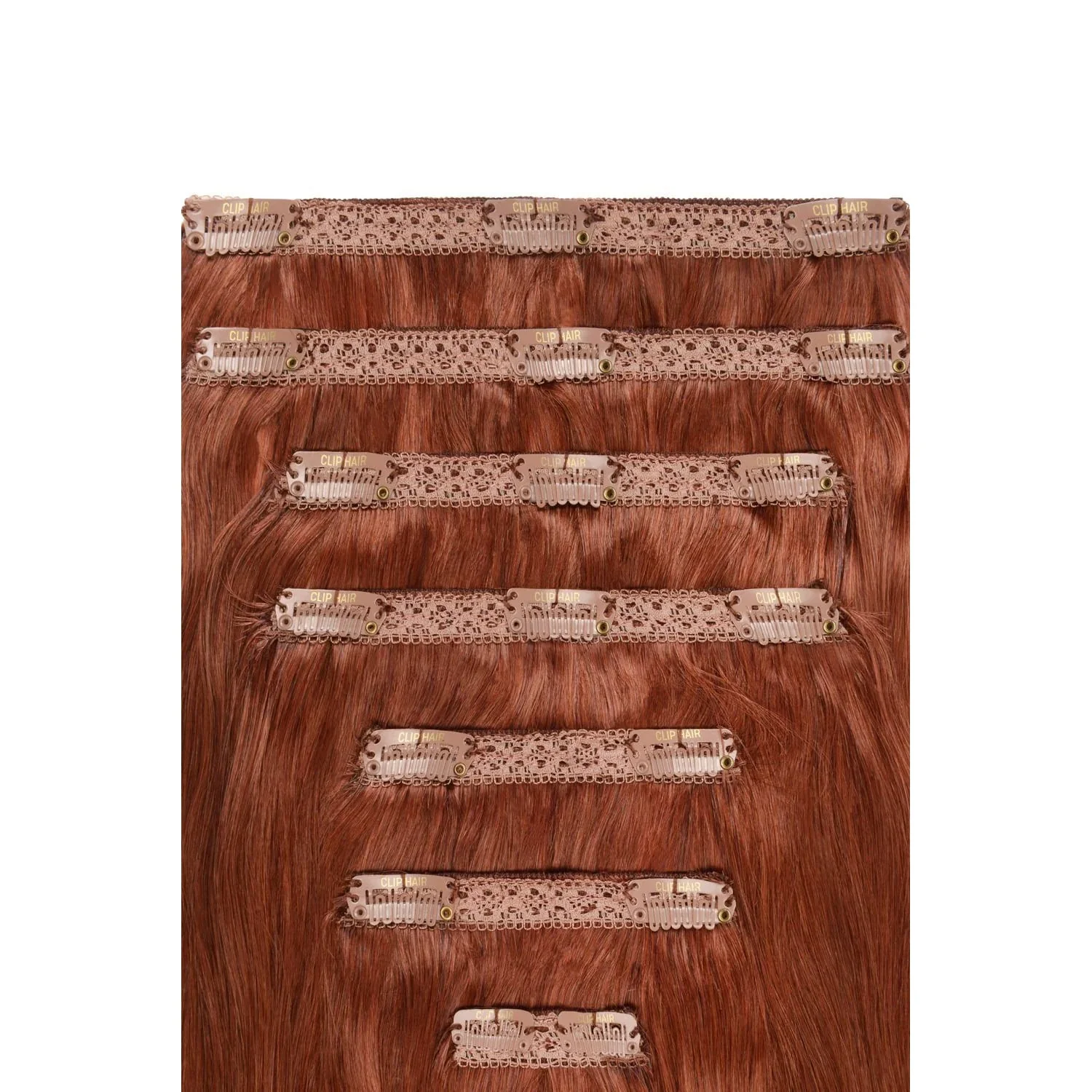 Double Wefted Full Head Remy Clip in Human Hair Extensions - Dark Auburn/Copper Red (#33) - Image 2