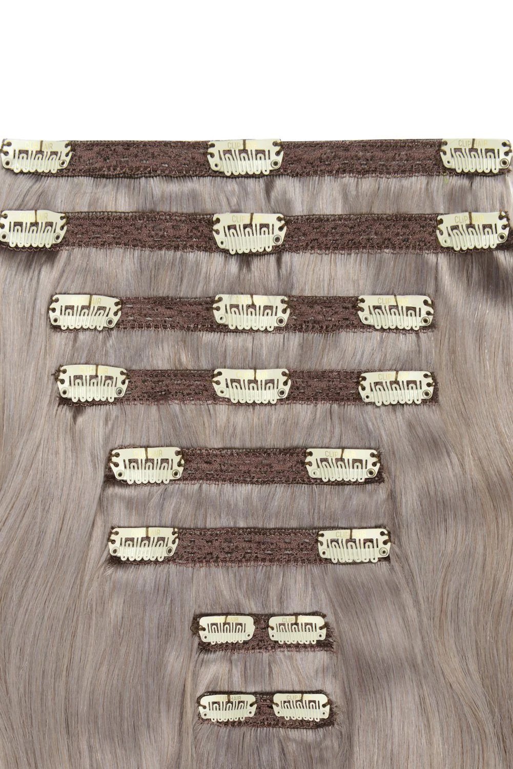 Double Wefted Full Head Remy Clip in Human Hair Extensions - Silver / Grey (#SG) - Image 2