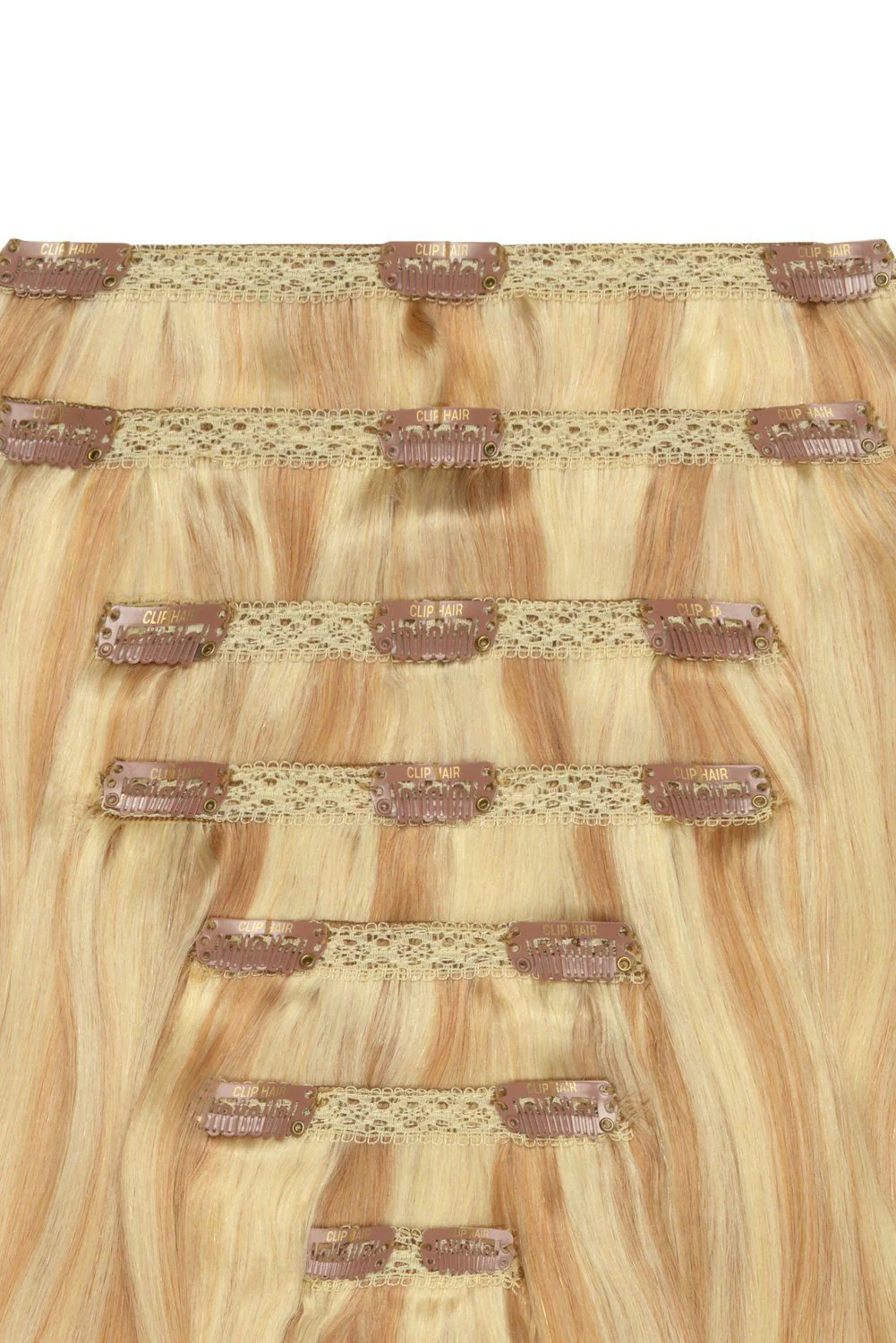 Double Wefted Full Head Remy Clip in Human Hair Extensions - Peaches & Cream (#27/613) - Image 2