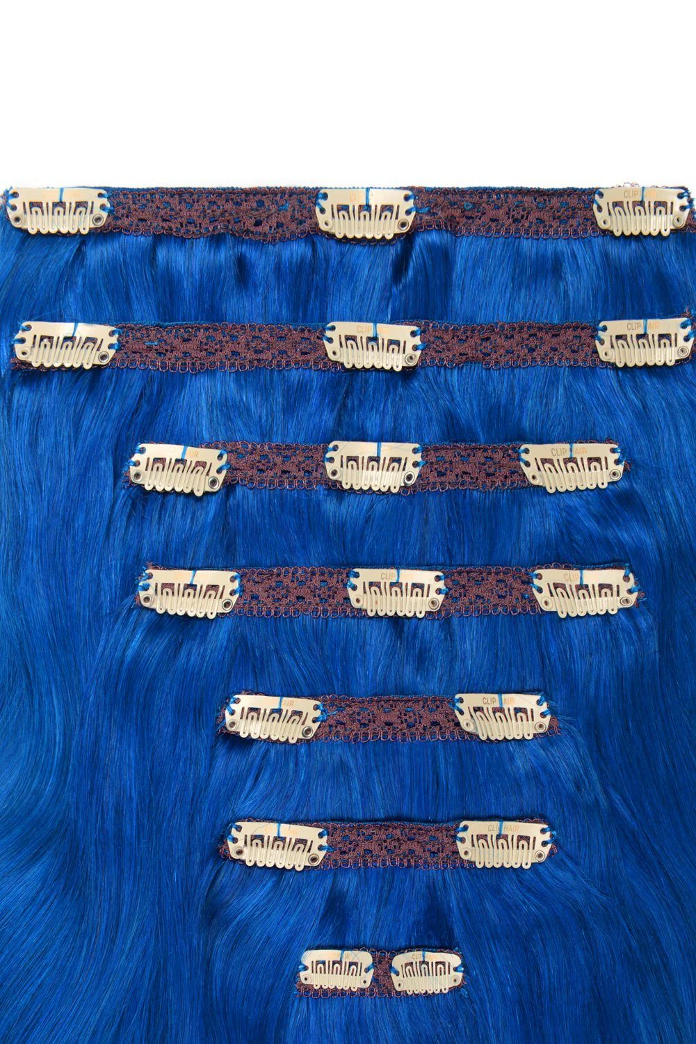 Double Wefted Full Head Remy Clip in Human Hair Extensions - Blue - Image 2
