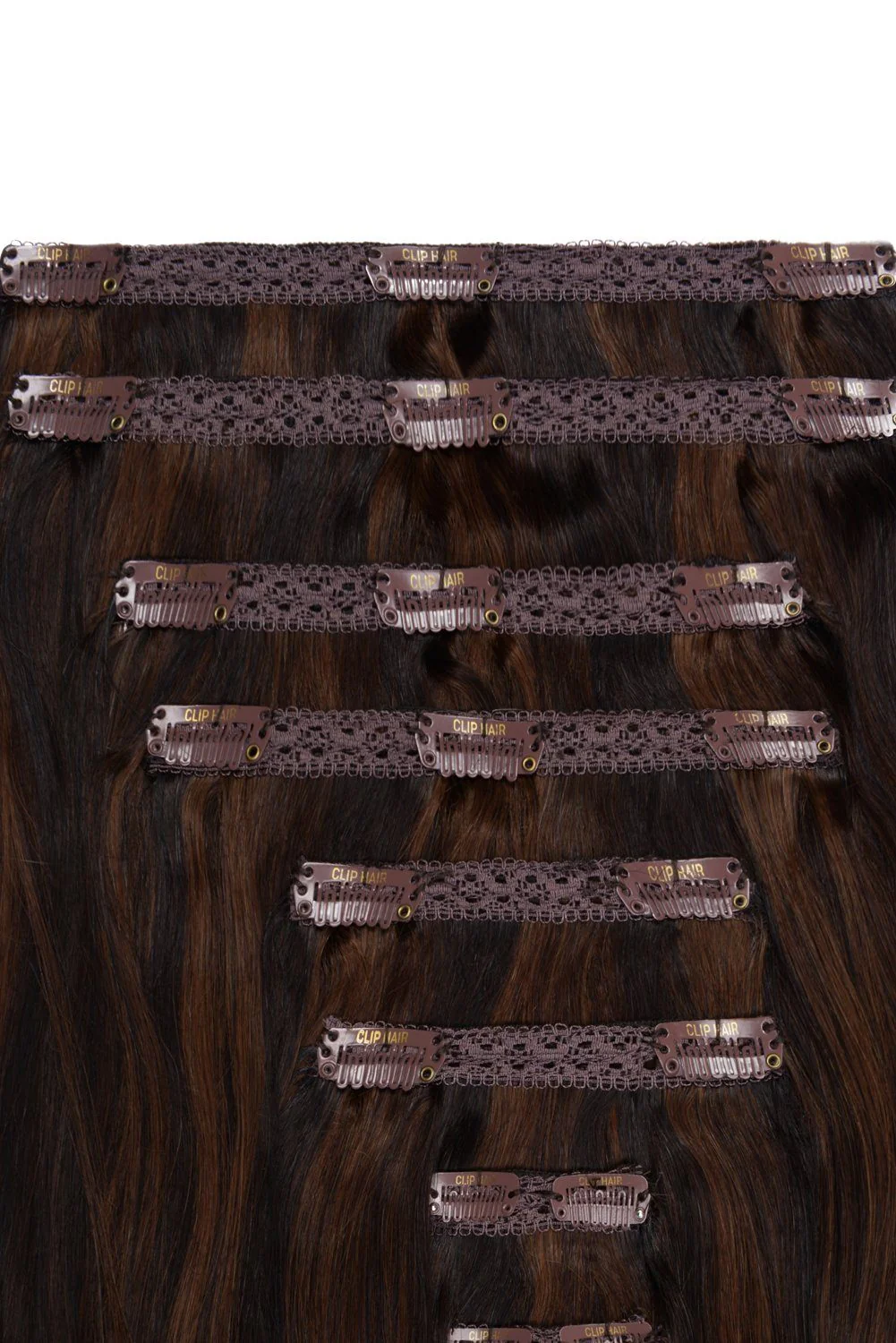 Double Wefted Full Head Remy Clip in Human Hair Extensions -  Espresso Melt (#2/4/6) - Image 2