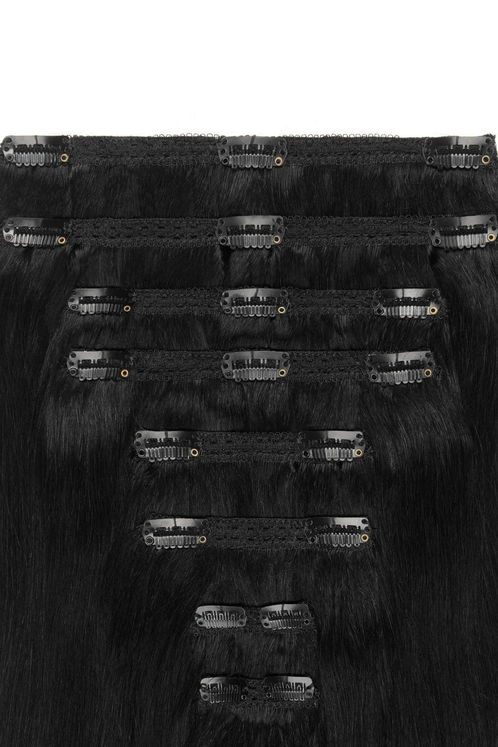 Double Wefted Full Head Remy Clip in Human Hair Extensions - Jet Black (#1) - Image 2