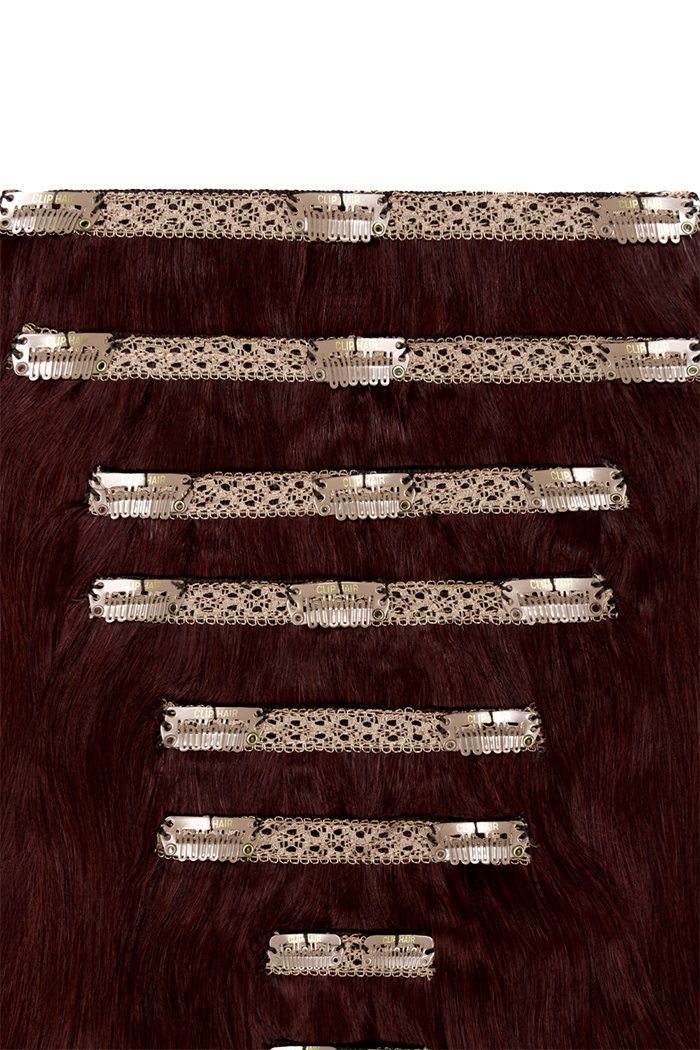 Double Wefted Full Head Remy Clip in Human Hair Extensions -Mahogany Red (#99J) - Image 2