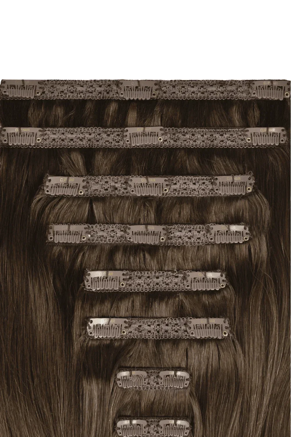 Double Wefted Full Head Remy Clip in Human Hair Extensions - Medium Brown (#4) - Image 2