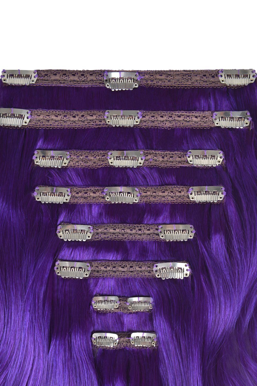 Double Wefted Full Head Remy Clip in Human Hair Extensions - Purple - Image 2