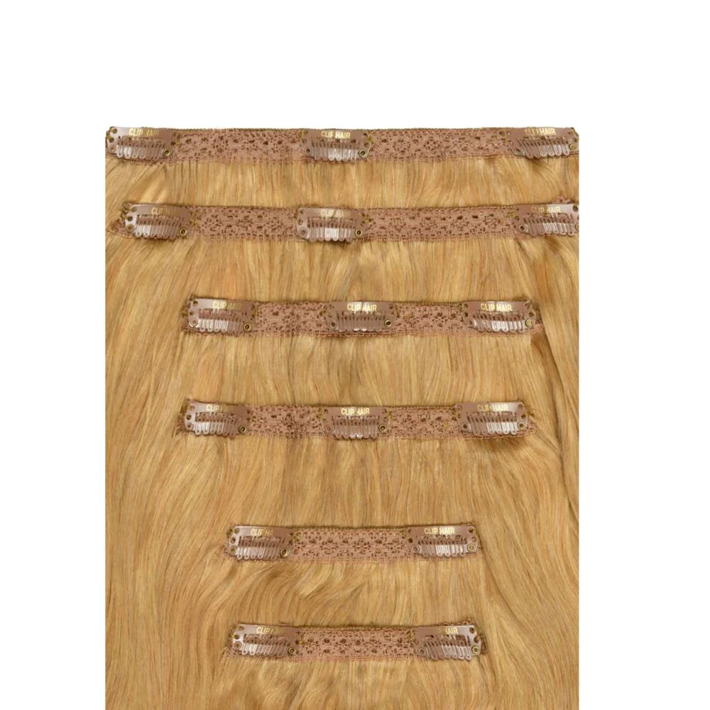 Double Wefted Full Head Remy Clip in Human Hair Extensions - Strawberry/Ginger Blonde (#27) - Image 2