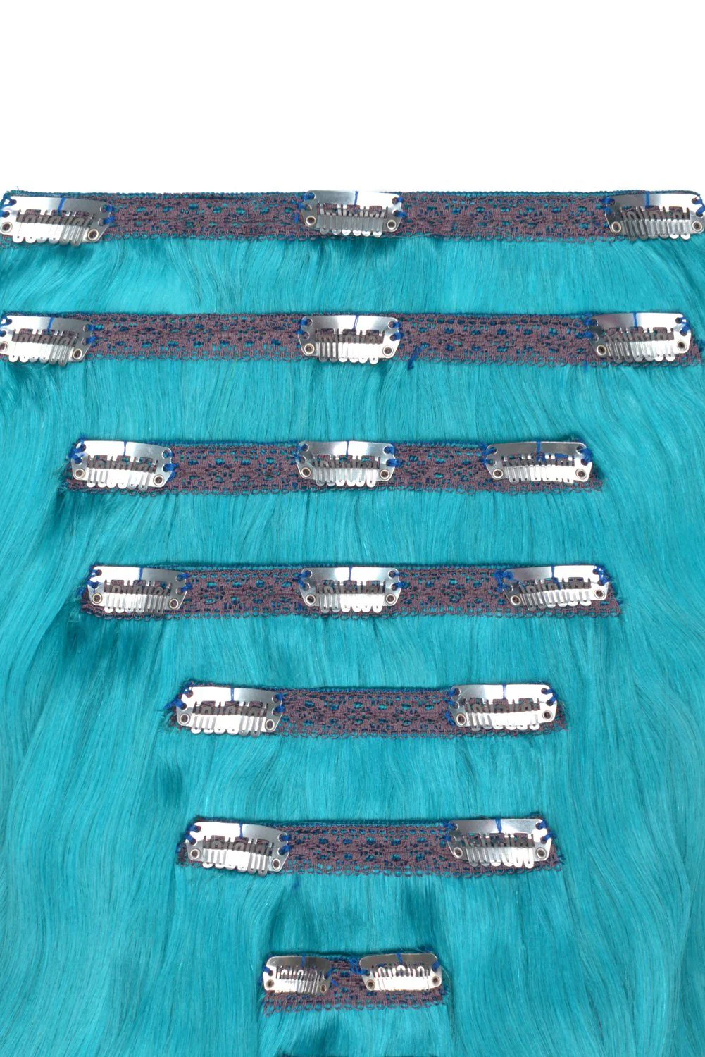 Double Wefted Full Head Remy Clip in Human Hair Extensions - Turquoise - Image 2