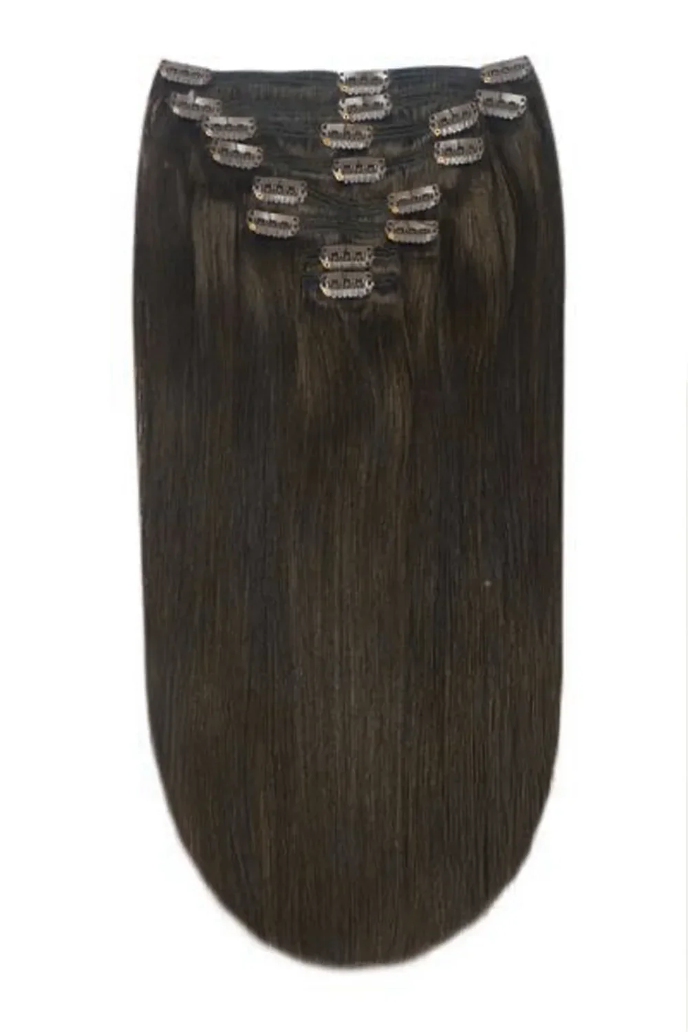 Full Head Remy Clip in Human Hair Extensions - Dark Brown (#3)