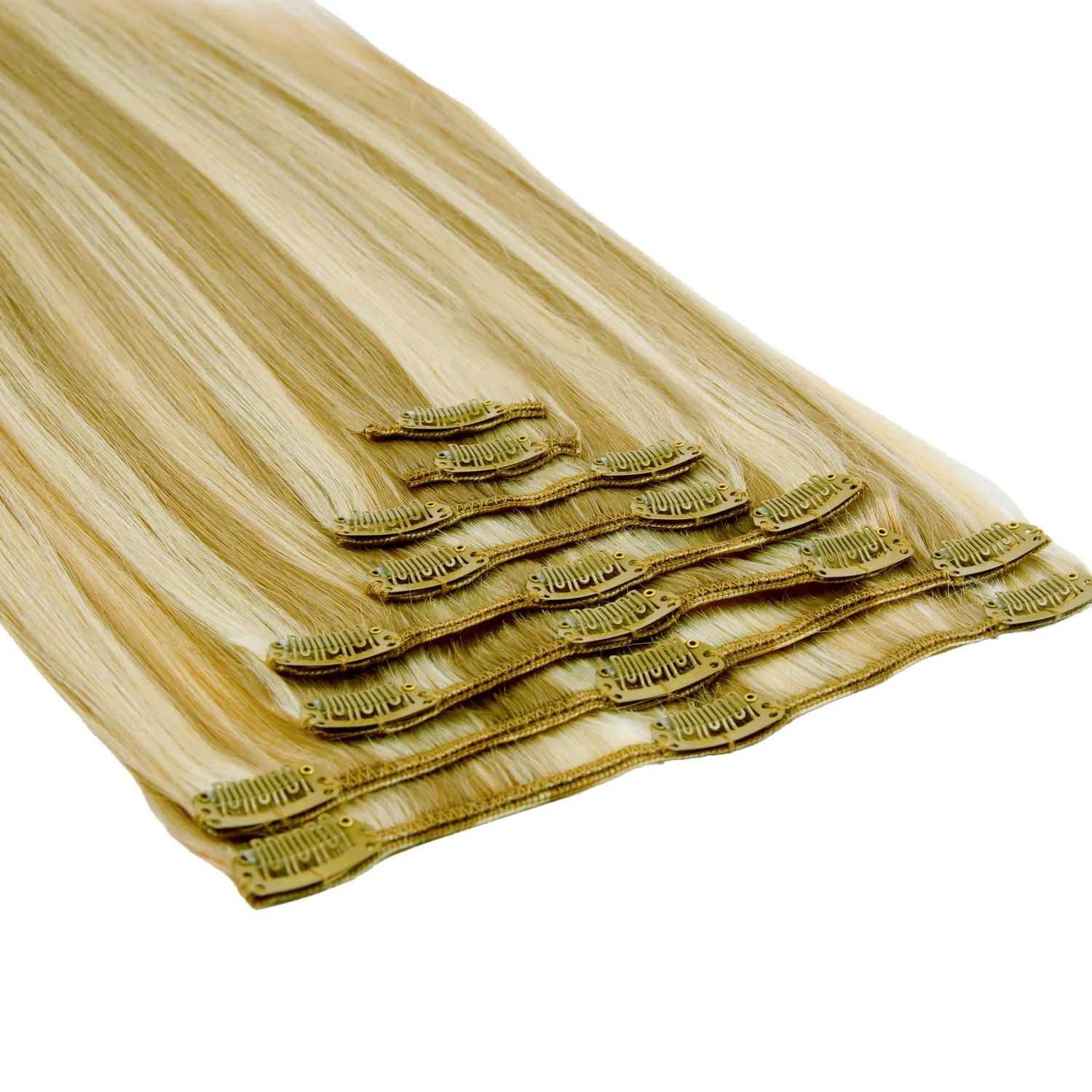 Full Head Remy Clip in Human Hair Extensions - Biscuit Blondey (#18/613) - Image 2