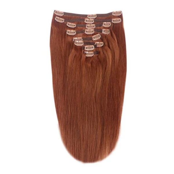 Full Head Remy Clip in Human Hair Extensions - Dark Auburn/Copper Red (#33)