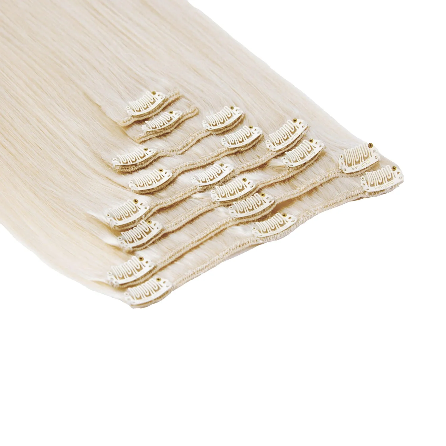 Full Head Remy Clip in Human Hair Extensions - Lightest Blonde (#60) - Image 2