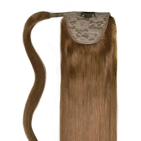 Medium Ash Brown (#8) Straight Up Wrap Around Ponytail Extension - Image 2
