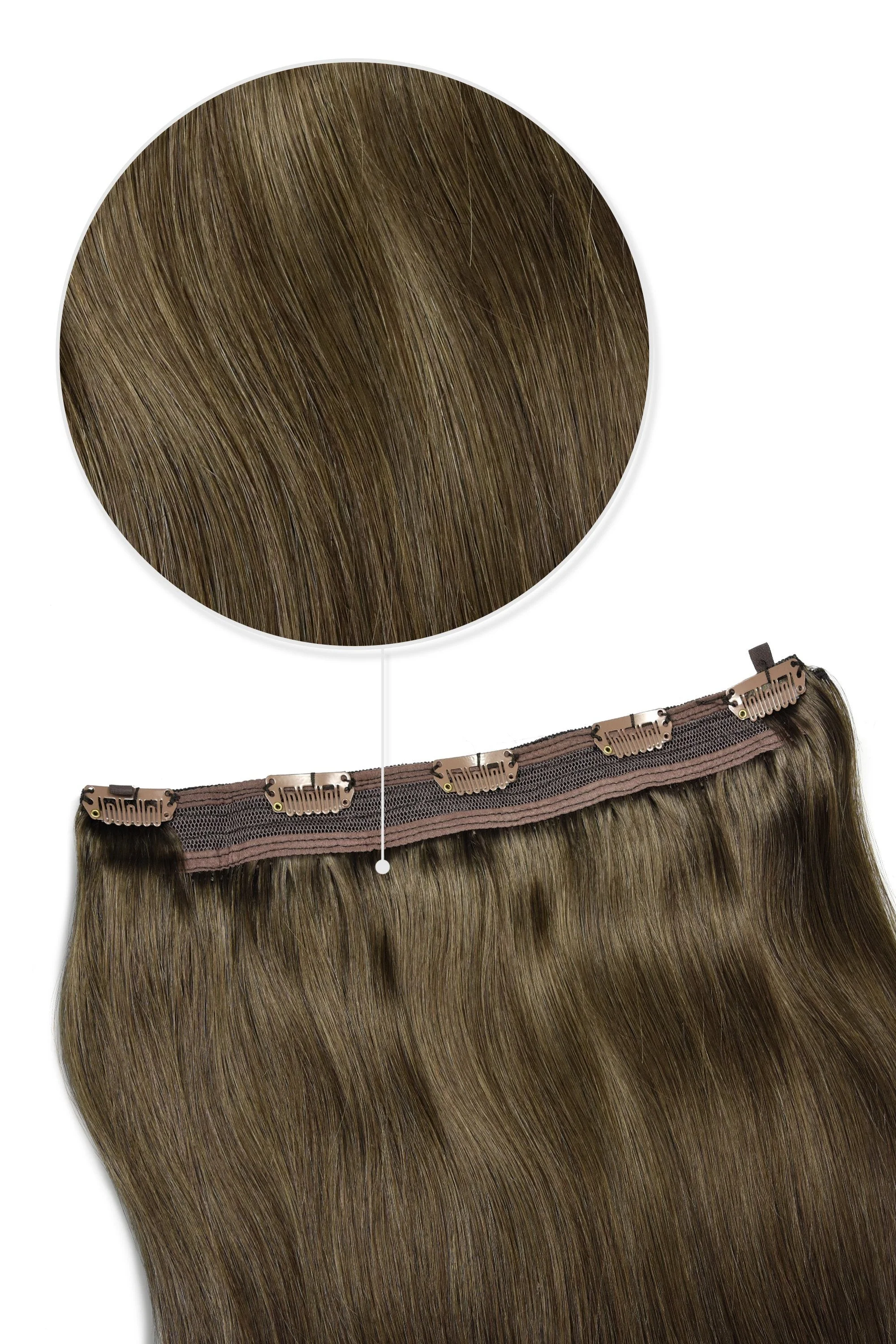 Quad Weft Clip In One Piece Hair Extensions - Ash Brown (#9)