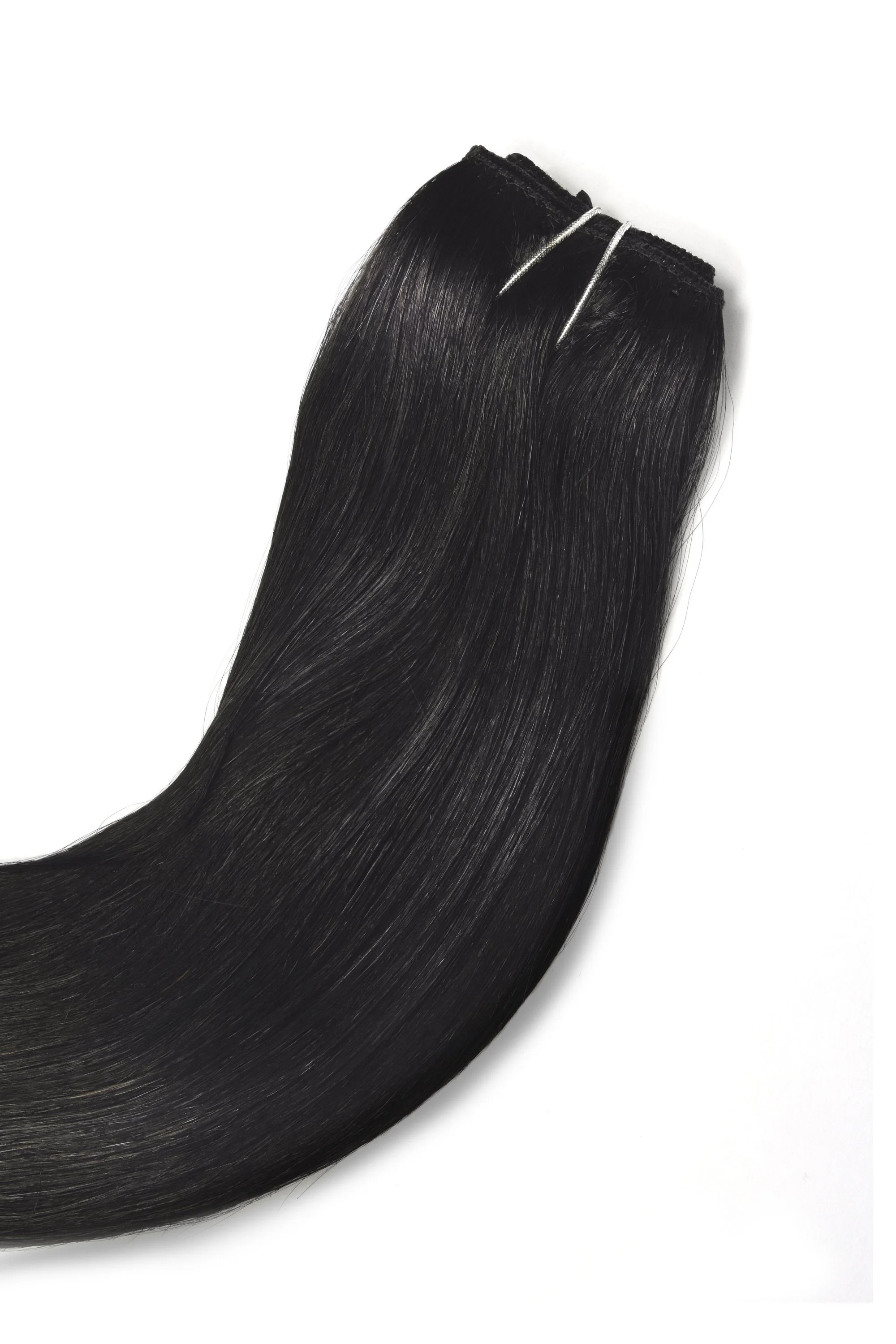 Jet Black (#1) Quad Weft Clip In One Piece Hair Extensions - Image 5