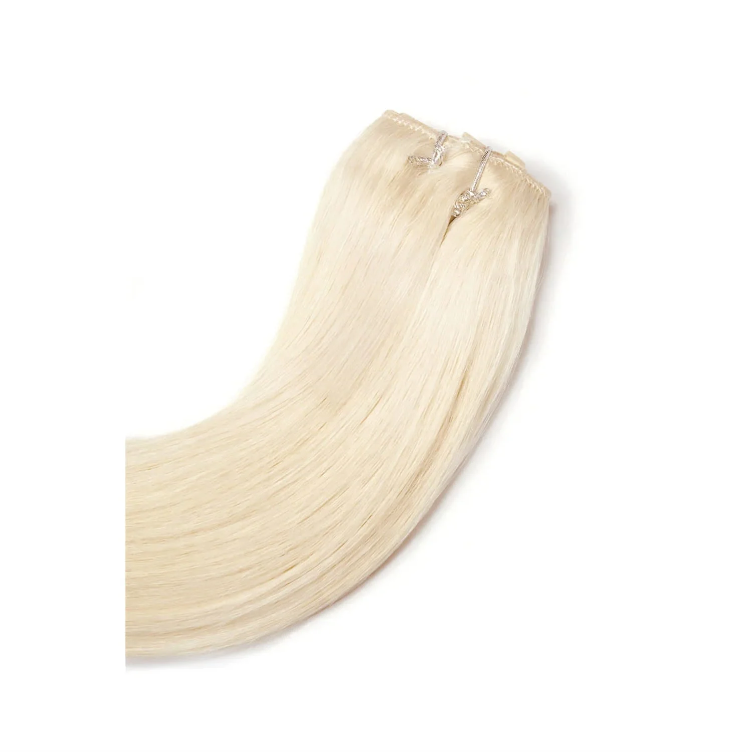 Quad Wefted Remy Clip in One Piece Human Hair Extensions- Lightest Blonde (#60) - Image 5