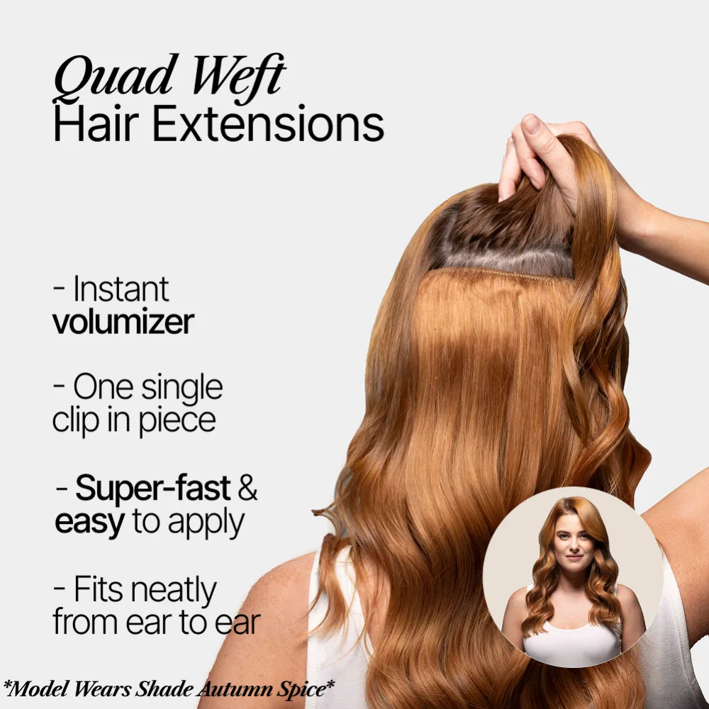 Quad Weft Clip In One Piece Hair Extensions - Medium Brown (#4) - Image 3
