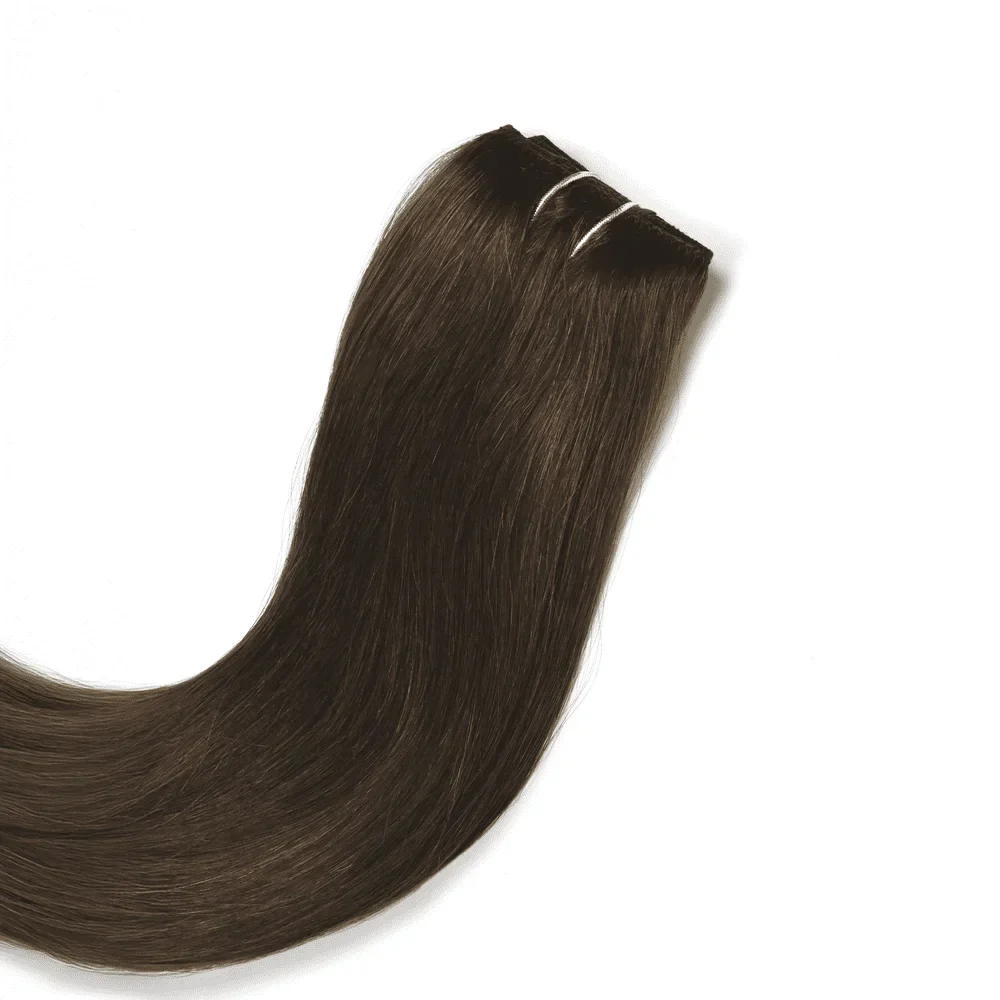 Quad Weft Clip In One Piece Hair Extensions - Medium Brown (#4) - Image 5