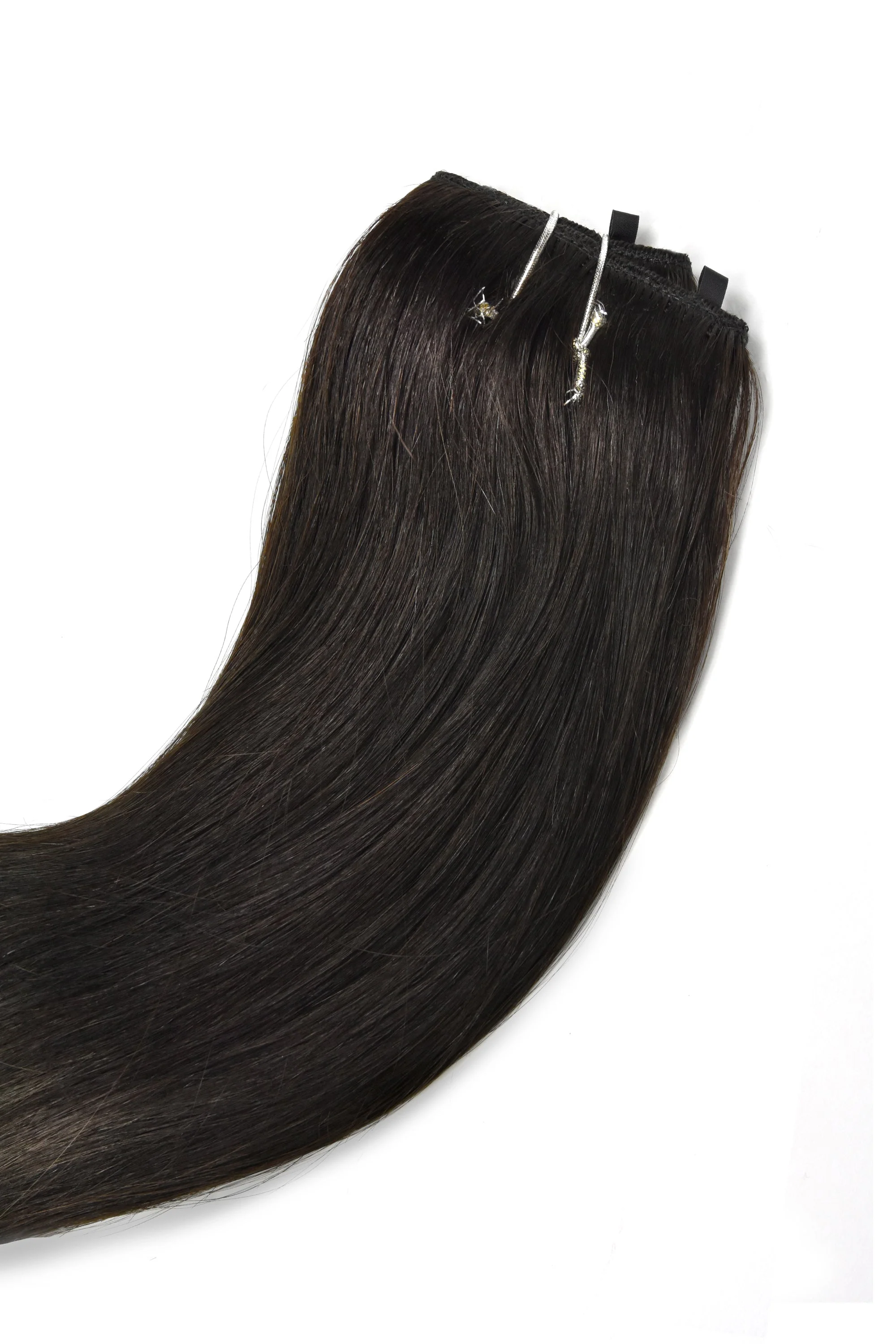 Off/Natural Black (#1B) Quad Weft Clip In One Piece Hair Extensions - Image 5