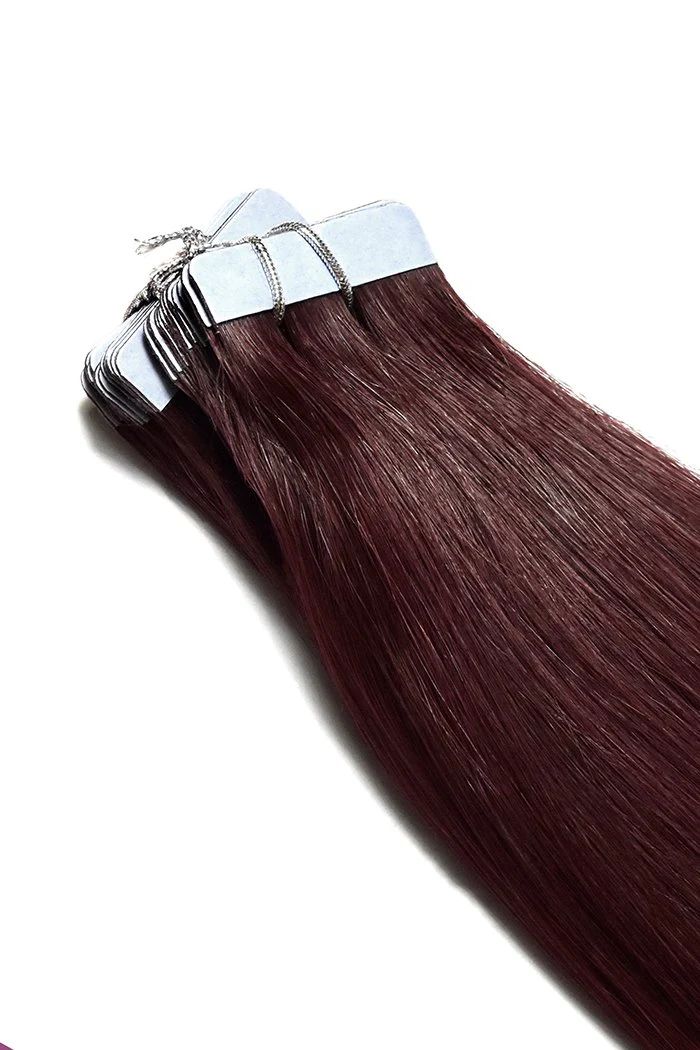 Tape in Remy Human Hair Extensions - Mahogany Red (#99J) - Image 2